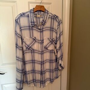 Altar'd State Blue and White Plaid Button Down Shirt